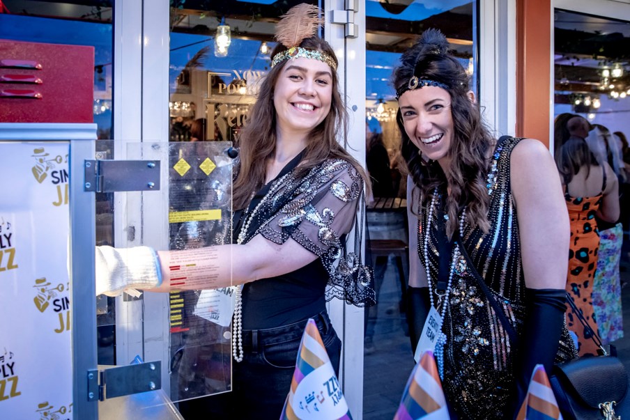 Two workers at festival